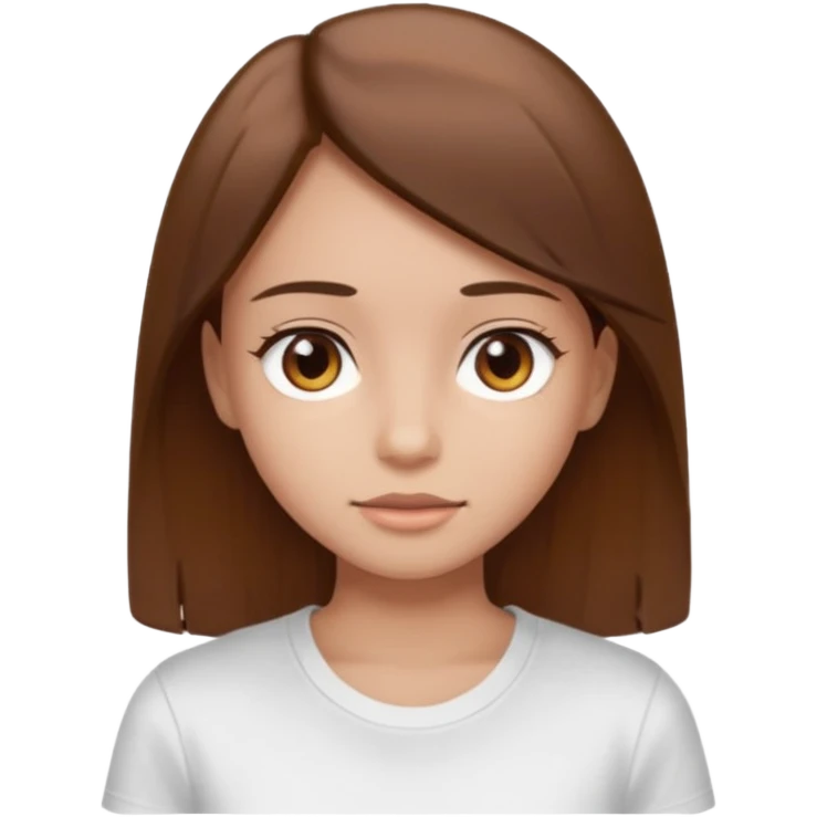Chica de pelo liso y marrón con ojos color marrón claro y una camiseta blanca emoji