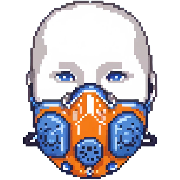 Pixelated blue VO2 max face mask with breathing tubes and valves, no person emoji
