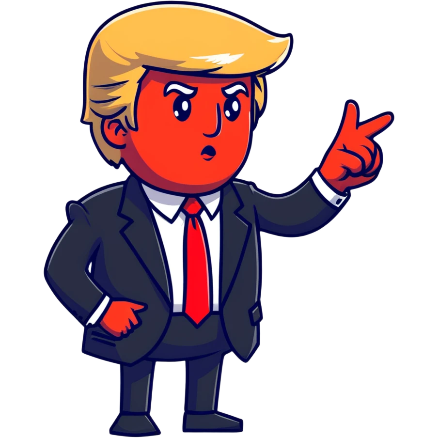 Donald Trump with red tie and pointing finger emoji