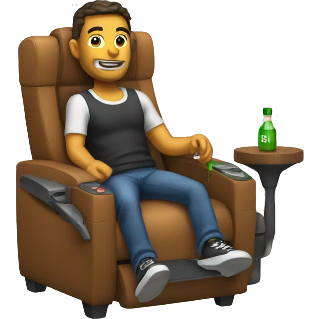 guy in gaming chair with arm rests holding a bottle emoji