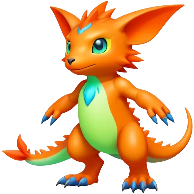 lush warm-colored modern colorful neon-colored Fakémon-Digimon-Fionbri-Trico-creature (full body) emoji