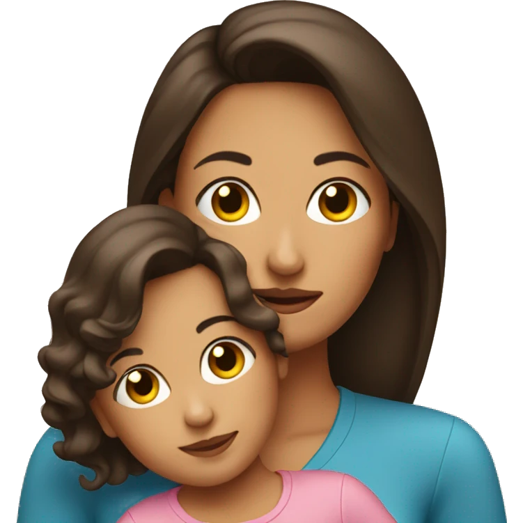 brunette woman holding toddler emoji
