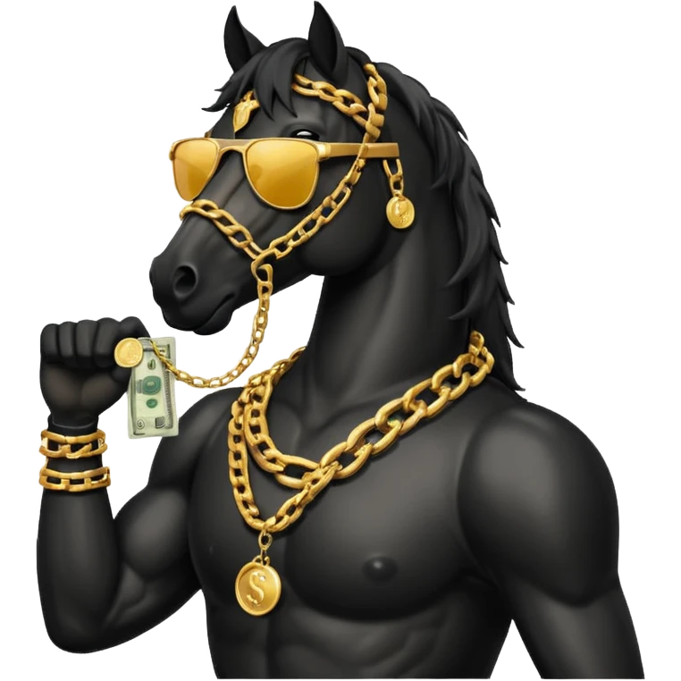 Black Horse looks gangster with Golden chains, sunglasses and Holds money emoji