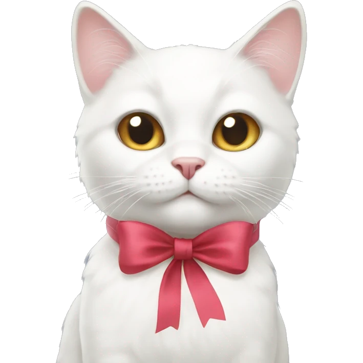 White cat with bow emoji