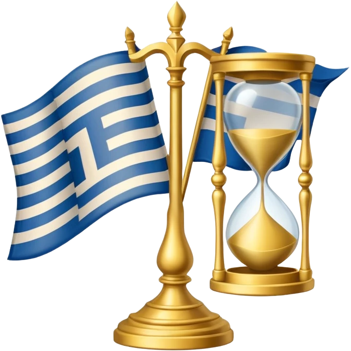 flag with an hourglass and Greek god motifs, representing Chronos and Olympus, in a classic emoji style emoji