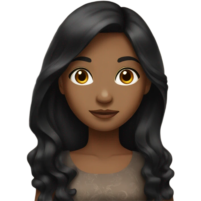 brown girl with long black hair and pretty dress and brown eyes emoji
