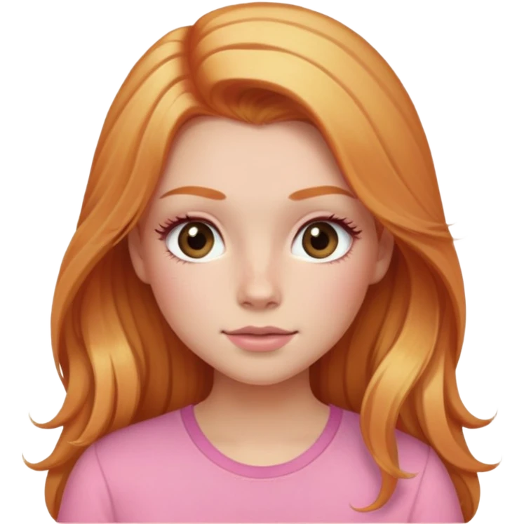 Ginger with blonde highlights long haired girl with lashes, blush, and pink shirt emoji