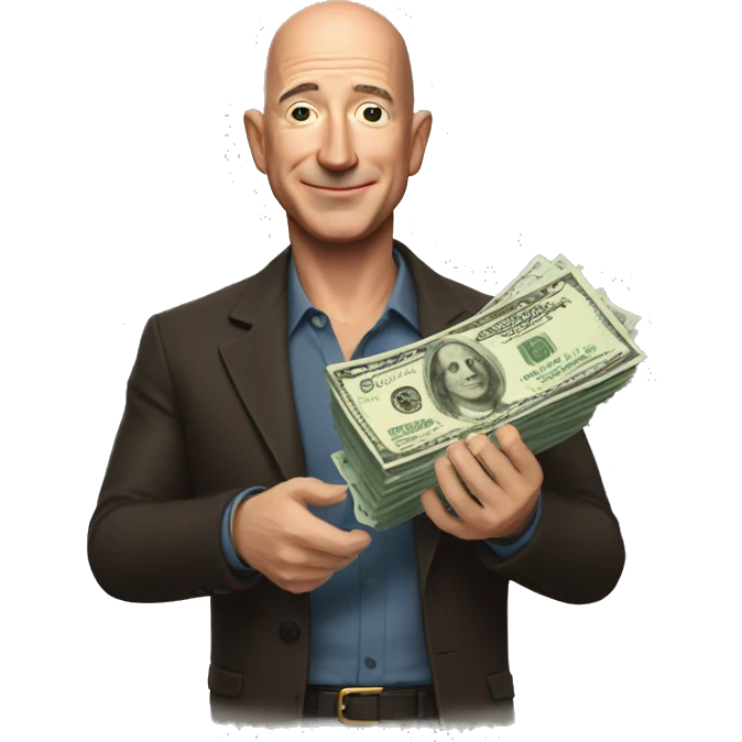 jeff bezos holding cash in both his hands emoji