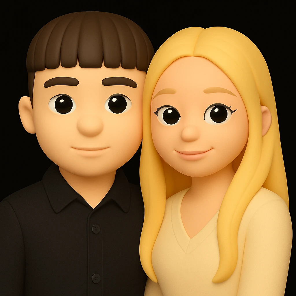 Make the skin color of both people the same light tone, keeping the 3D emoji style and all other details unchanged. The style to emulate is Microsoft style 3D fluent emojis with all original details preserved. emoji