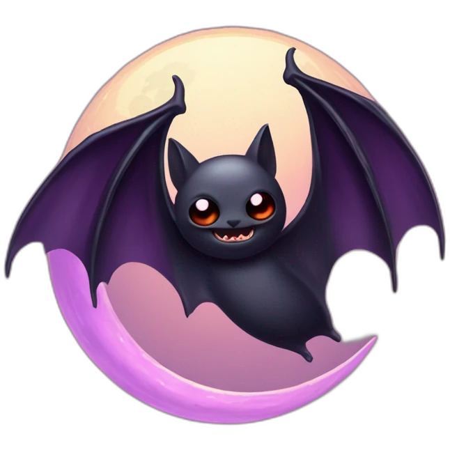 purple black vampire bat wings flying in front of large dripping crescent moon emoji