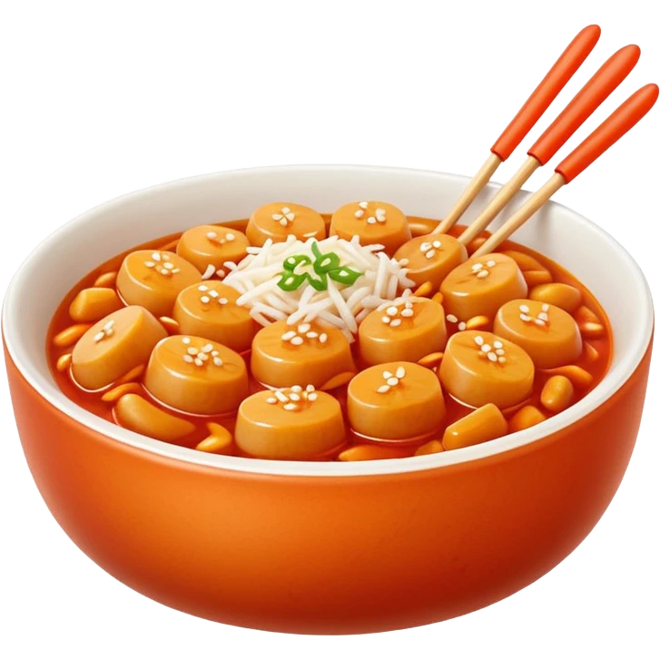 떡볶이, spicy Korean rice cakes in a bowl, vibrant colors, appetizing emoji