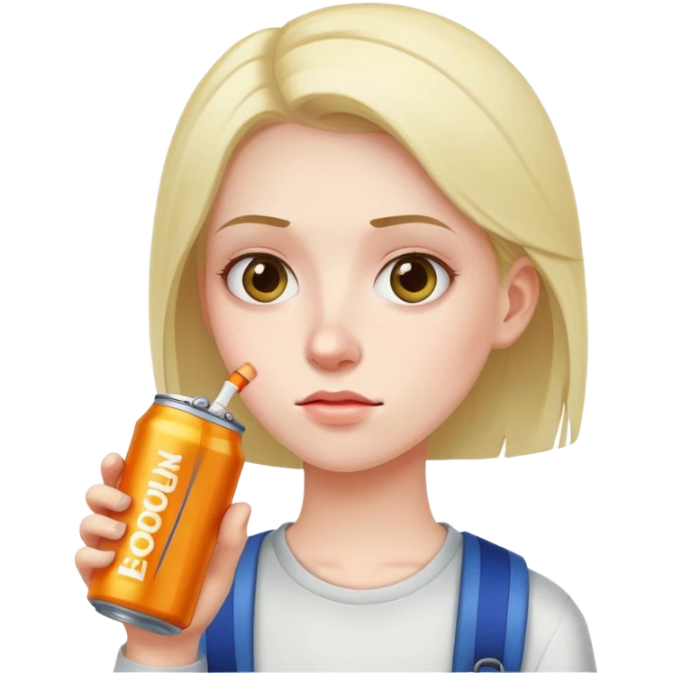student holding energy drink can, tired face emoji