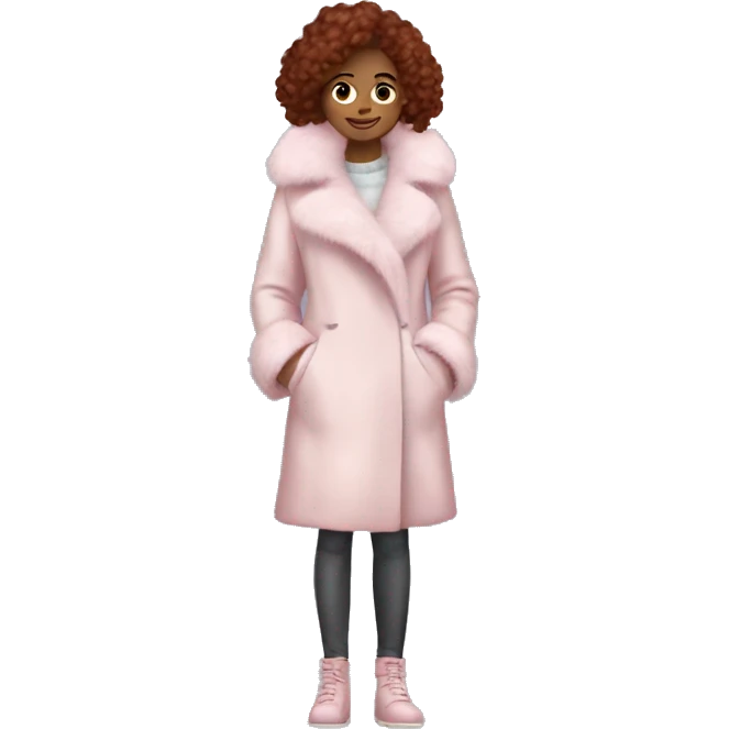 Burgundy haired girl wearing Pale pink full length fur coat emoji