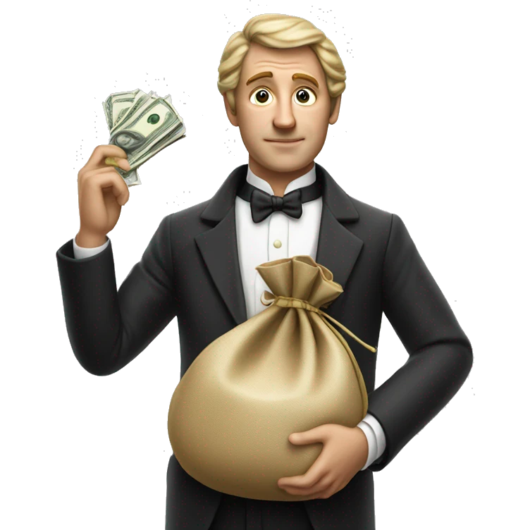 photorealistic aristocrat with money bag in his hands emoji