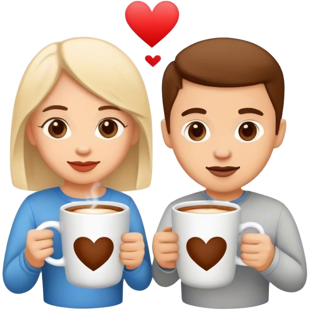friends drinking coffee in a mug with the logo “v.love” emoji