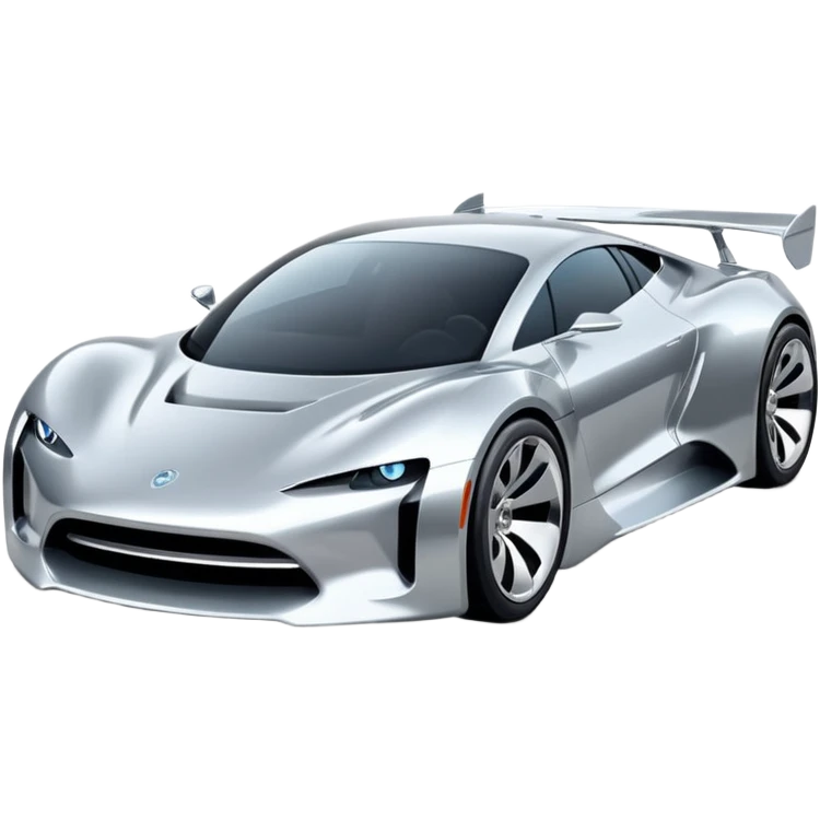 A low-profile futuristic car emoji made of polished silver chrome, wide body stance, smooth aerodynamic shape, glossy metallic surface, soft reflections, luxury swag aesthetic, minimal details, iOS emoji style, centered on clean white background, studio lighting emoji