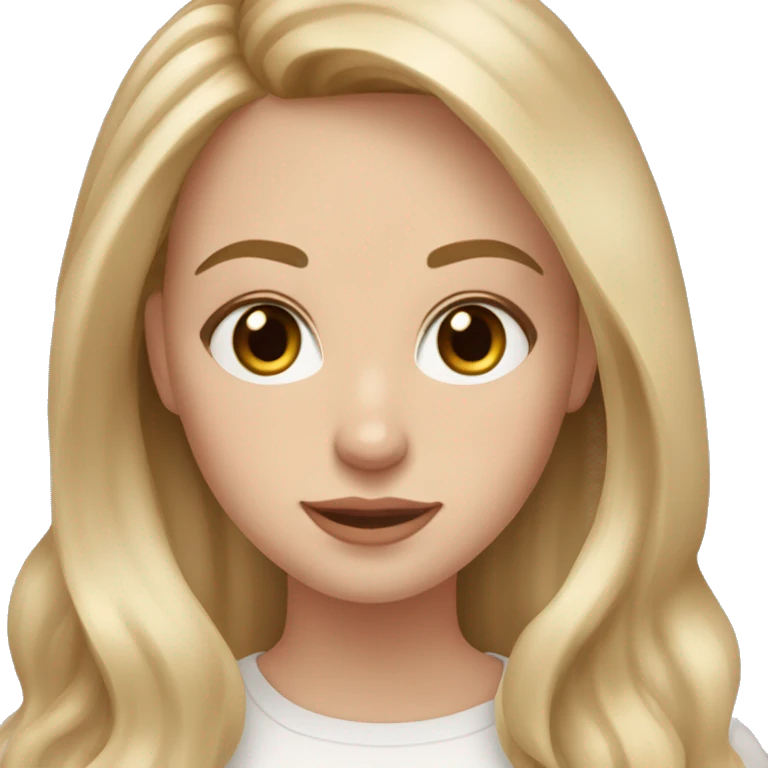 White girl. Light brown eyes. A little pulled. Soft blonde locks. Long hair. Holding an iPhone 13 pro max emoji