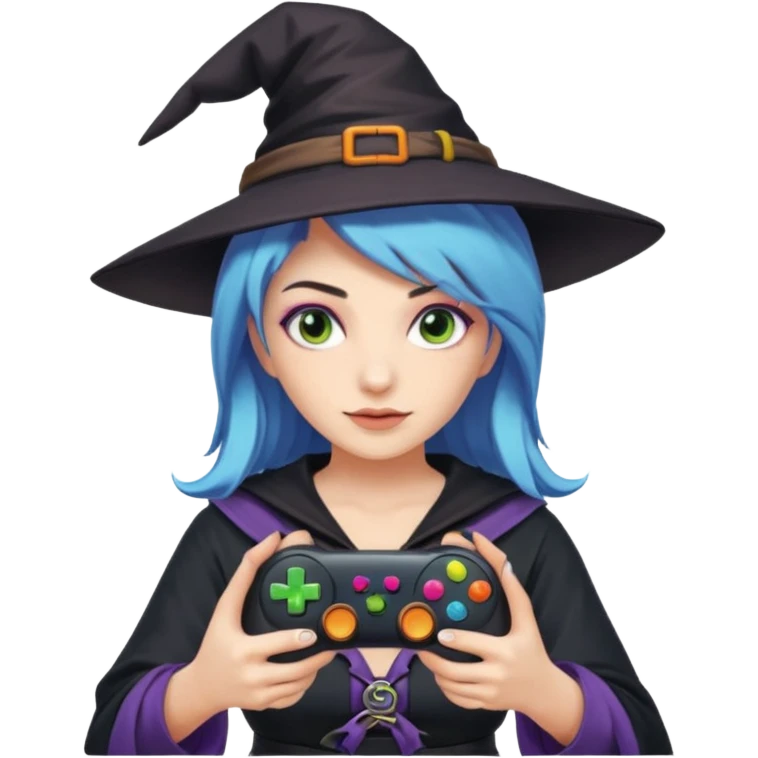 colored hair gamer witch game pad controller emoji