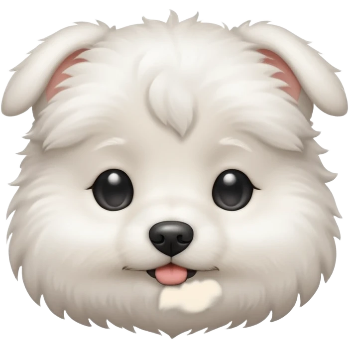 a white cute baby dog with a small gray stain on one eye emoji