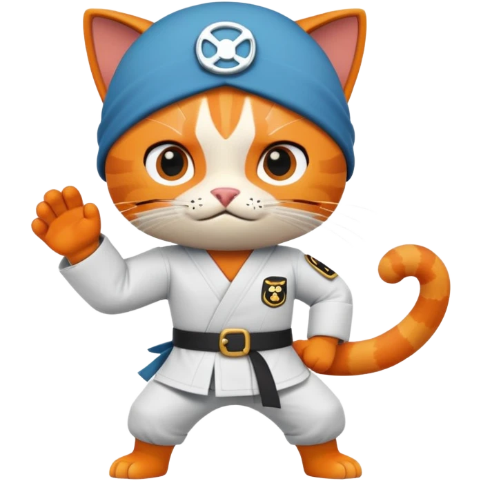 Kwazii from Octonauts doing a karate pose, orange cat pirate with eye patch emoji