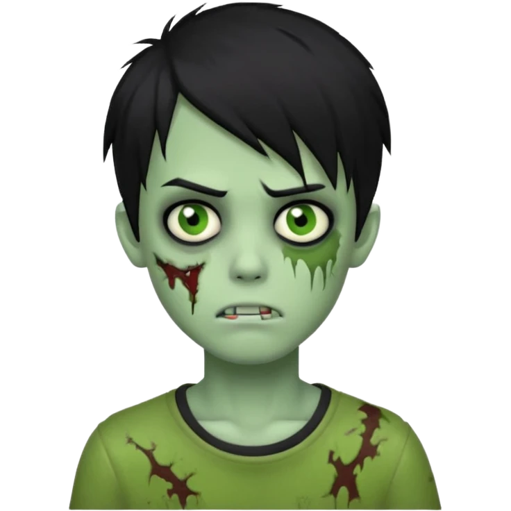 boy zombie with black hair, emo hairstyle covering one eye, pale green skin emoji