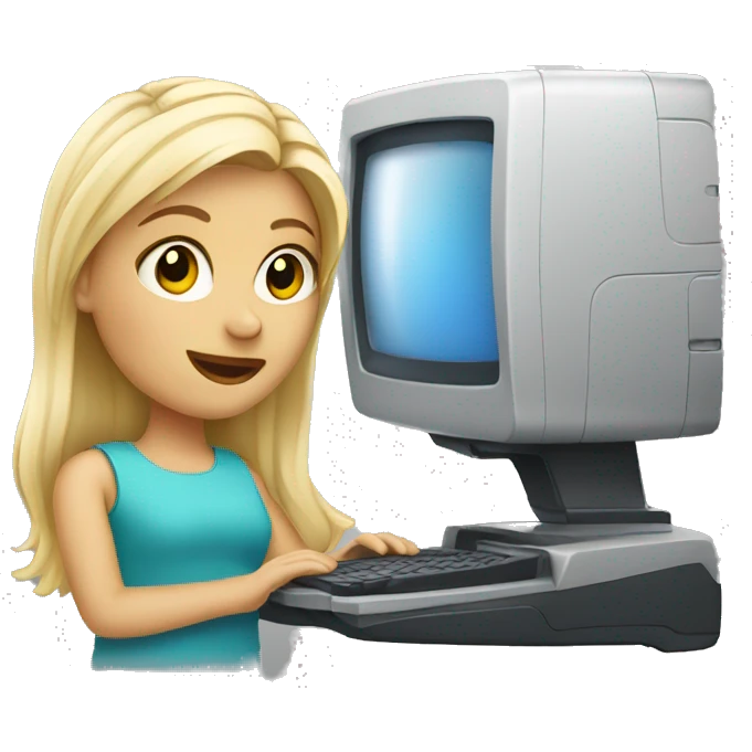 Blonde girl with computer and camera emoji