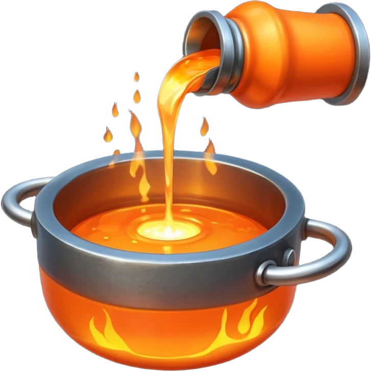 The crucible pours out metal. emoji