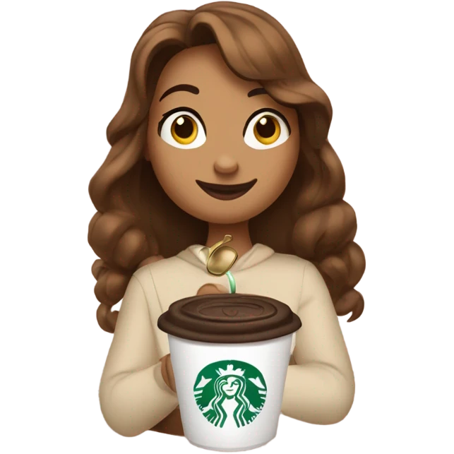 Bell from beauty and the beast in comfortable clothes with Starbucks coffee emoji