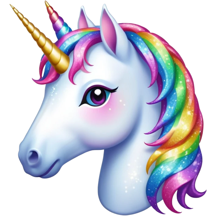 Magical unicorn with rainbow mane and sparkling glitter all around it emoji