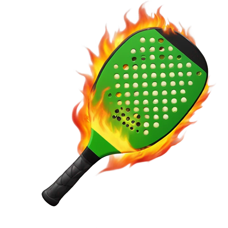 Pickleball with fire coming off a contemporary pickleball paddle emoji