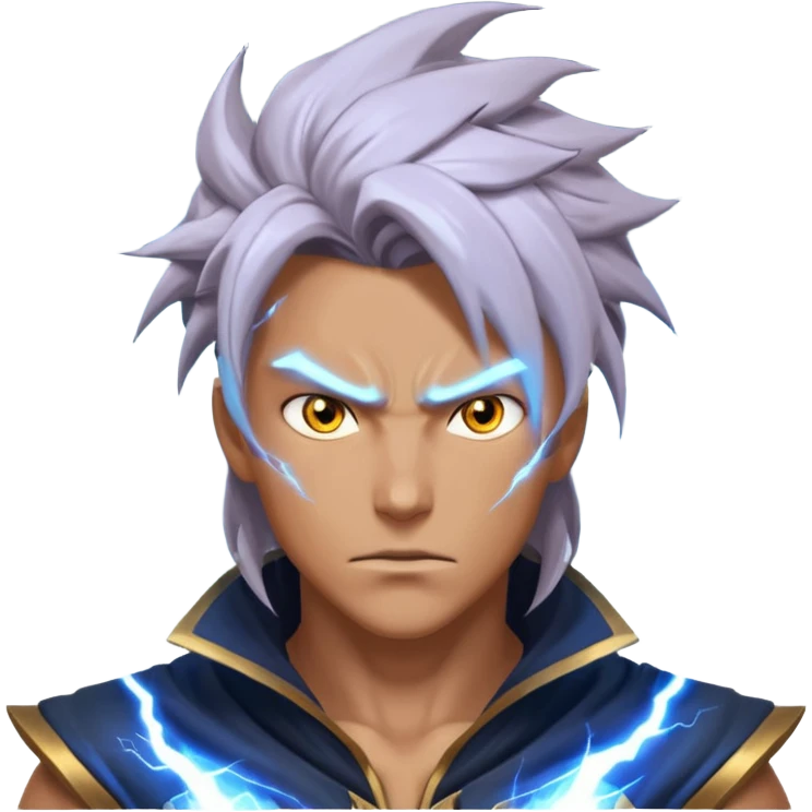 storm rider portrait, head and shoulders only, wind-swept hair, crackling lightning aura, storm clouds swirling behind, intense glowing eyes, epic fantasy vibe, 3D cartoon, mobile game icon style, clean background, no text, no watermark
 emoji