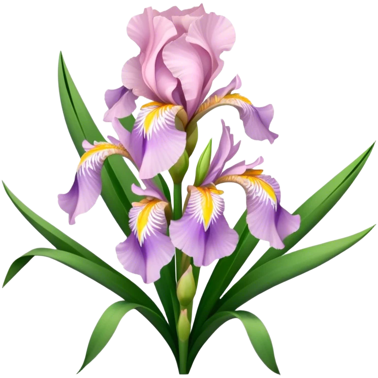 big bouquet Soft Pink Iris, luxuriant, leaf, bud emoji
