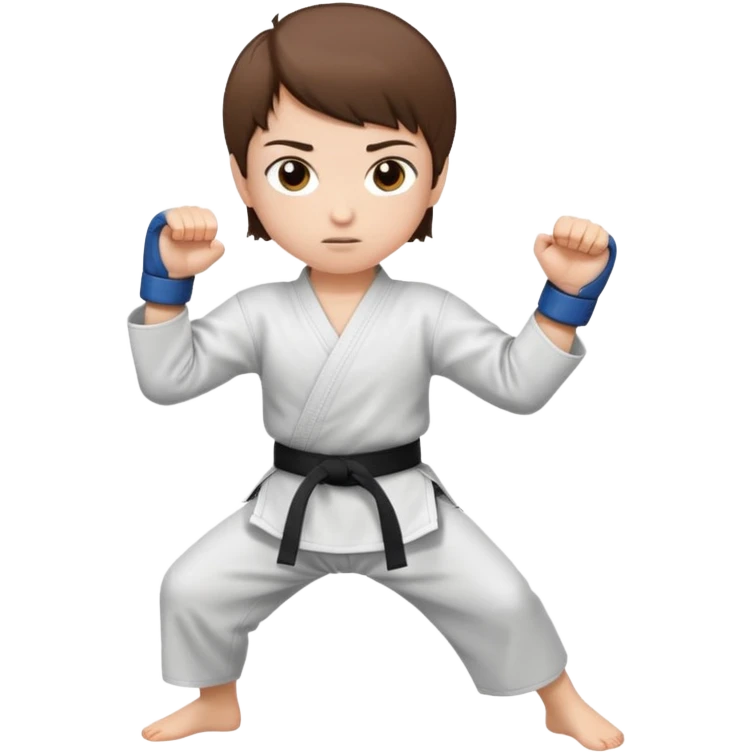 white-skinned adolescent with very short brown hair and brown eyes practicing martial arts emoji
