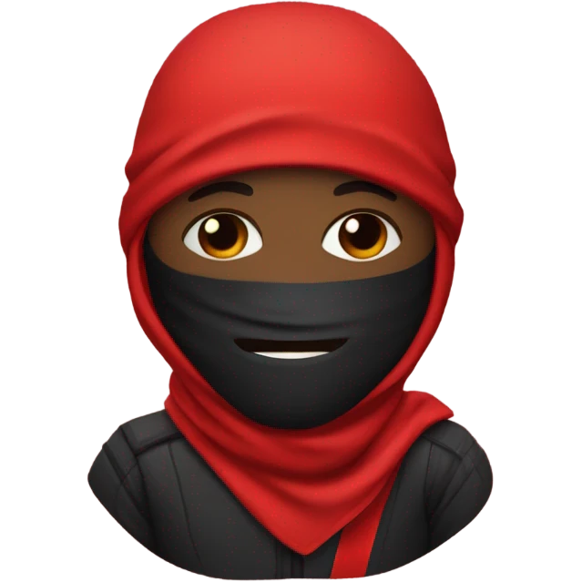 One black male ninja, wearing a red ski mask that has a bandana pattern  emoji