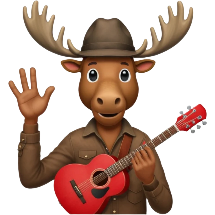 A man with a moose head in alaska pointing a red guitar directly up in the air. Make the graphics gritty and realistic like the moose man is a villian in a high budget batman movie. It needs to be 100 times more dark themed and realistic. Like your batman characters  emoji