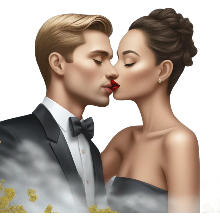 Hyper Realistic beautiful dior model kissing a handsome male model  emoji