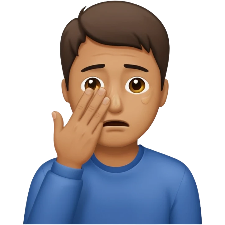 Generate me a dude covering his face with one hand on annoyance while he's crying emoji