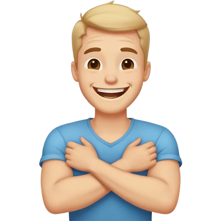 Arms crossed holding neck laughing guy emoji