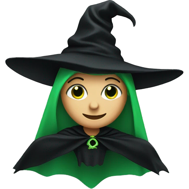 Flying green witch with black cape emoji