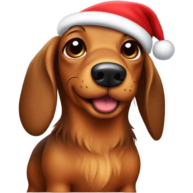 Long haired wiener dog with Santa hat emoji