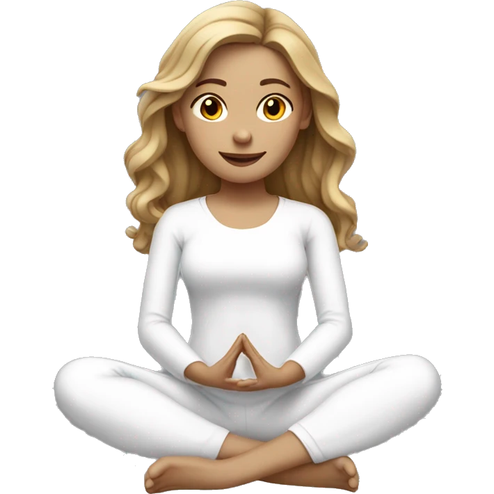 Girl Long Wavy dark Blonde hair yoga pose sitting white clothes emoji