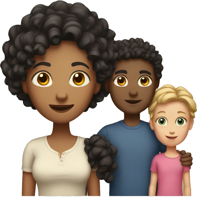 White Family with 3 kids and 2 parents. The mother has dark curly hair emoji