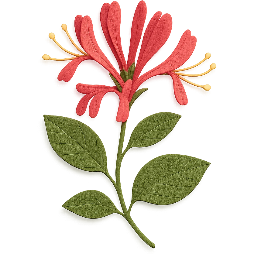honeysuckle plant with flowers and leaves, delicate paper layers, realistic textures, vibrant colors emoji
