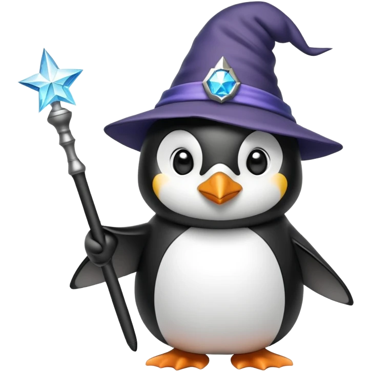 penguin wearing a wizard hat and holding a magic wand emoji