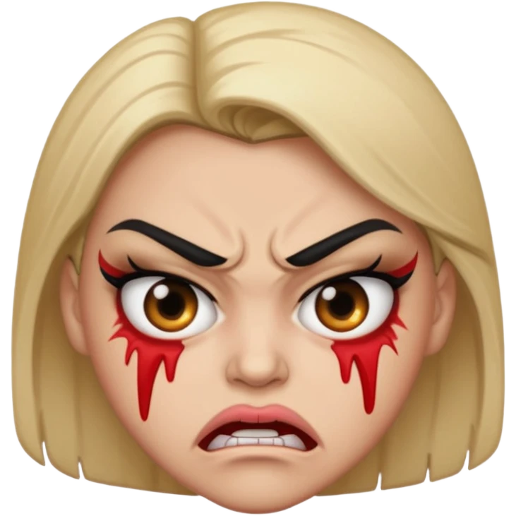 Angry face emoji with an excessive amount of makeup emoji