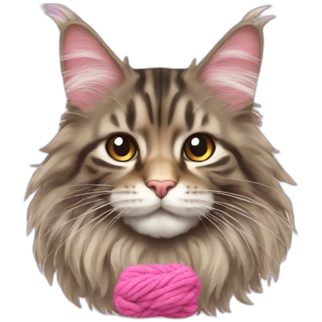 Cat Maine Coon with pink wool emoji