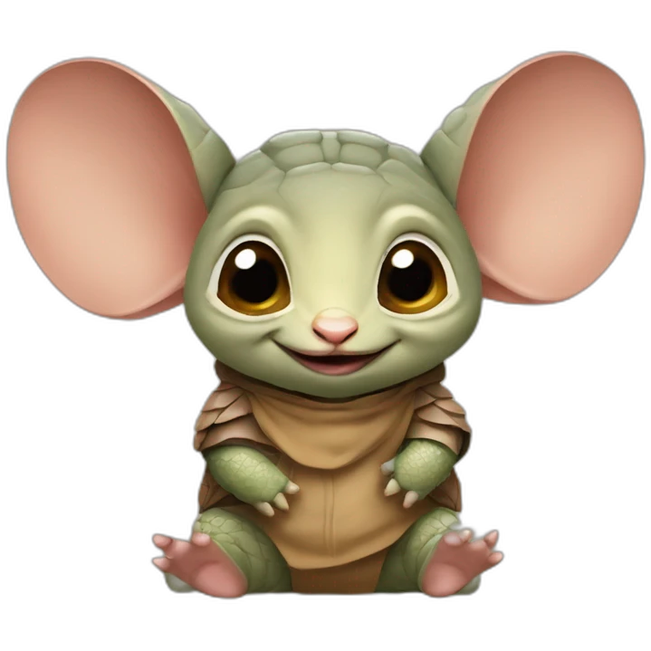 cuty armadillo similar to baby yoda with a moartboard emoji