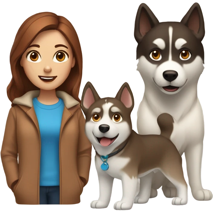 Woman brown hair blue eyes with Husky Copper beige  emoji