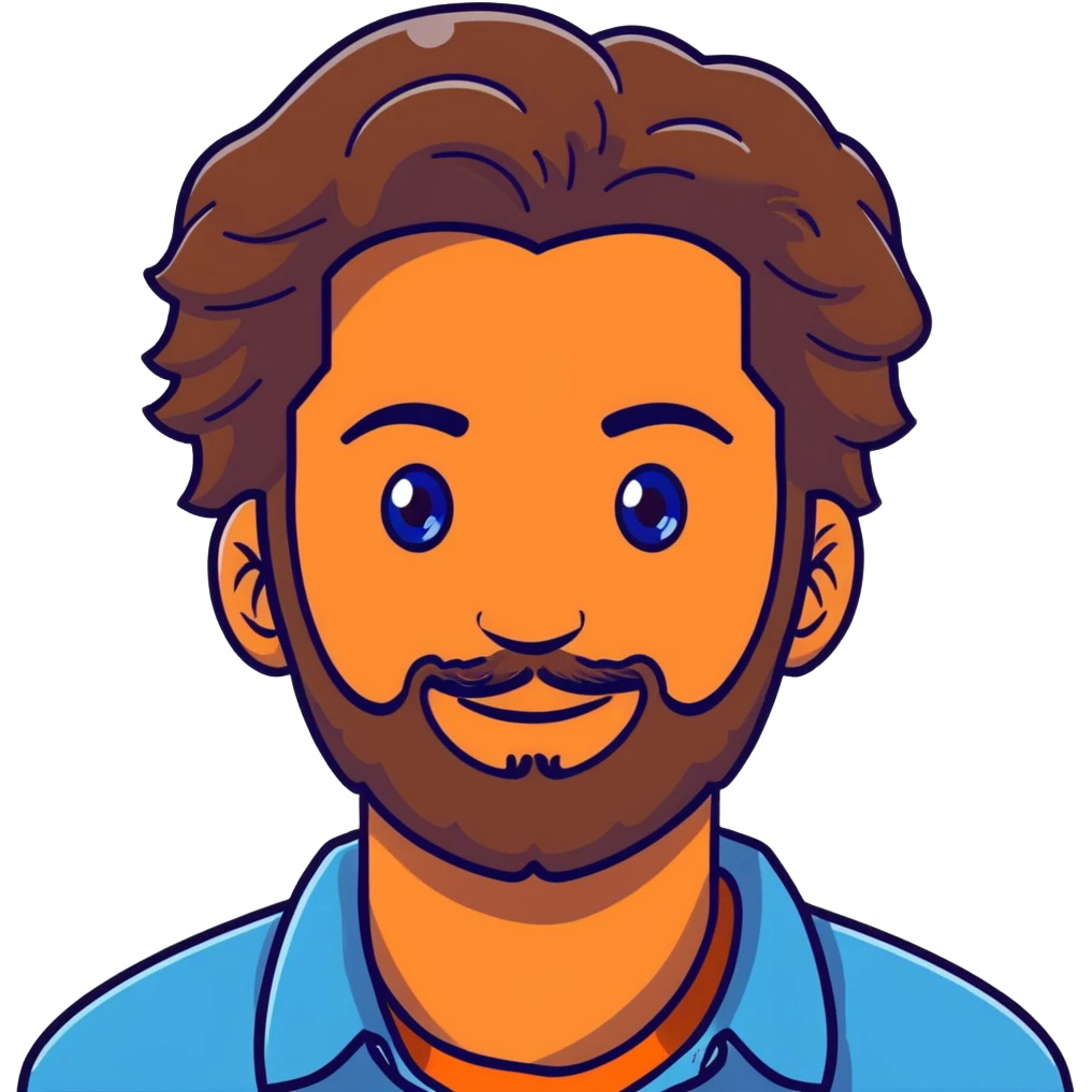 Lebanese man with one blue eye and one brown eye, light beard, kind smile, blue shirt, brown longish wavy hair emoji