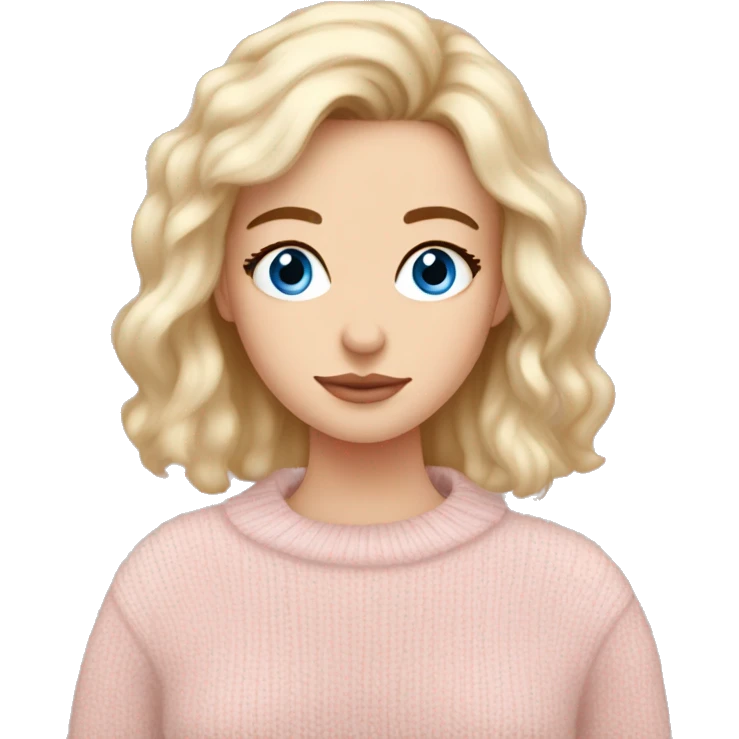 Pretty blue eyed white girl with light pink sweater reading cozy emoji